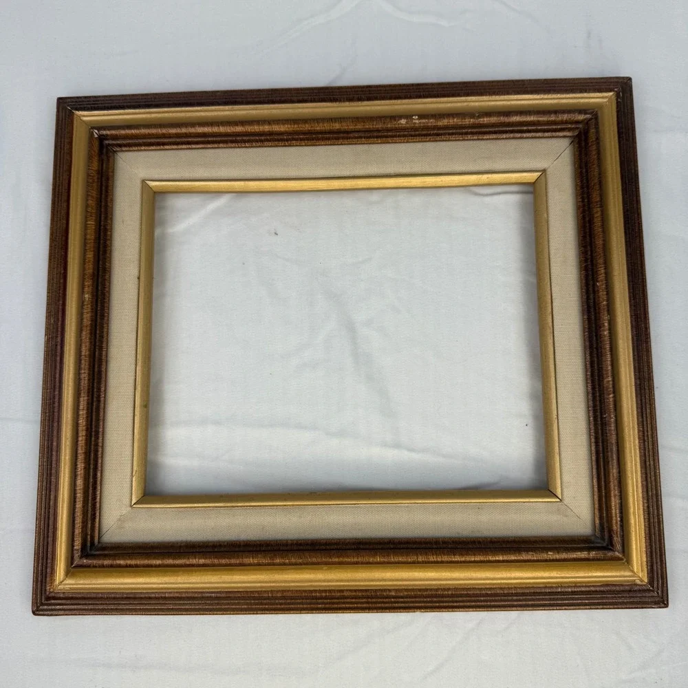 Vintage Wood Picture Frame Brown Gold Linen Liner 8x10 Opening Traditional Decor